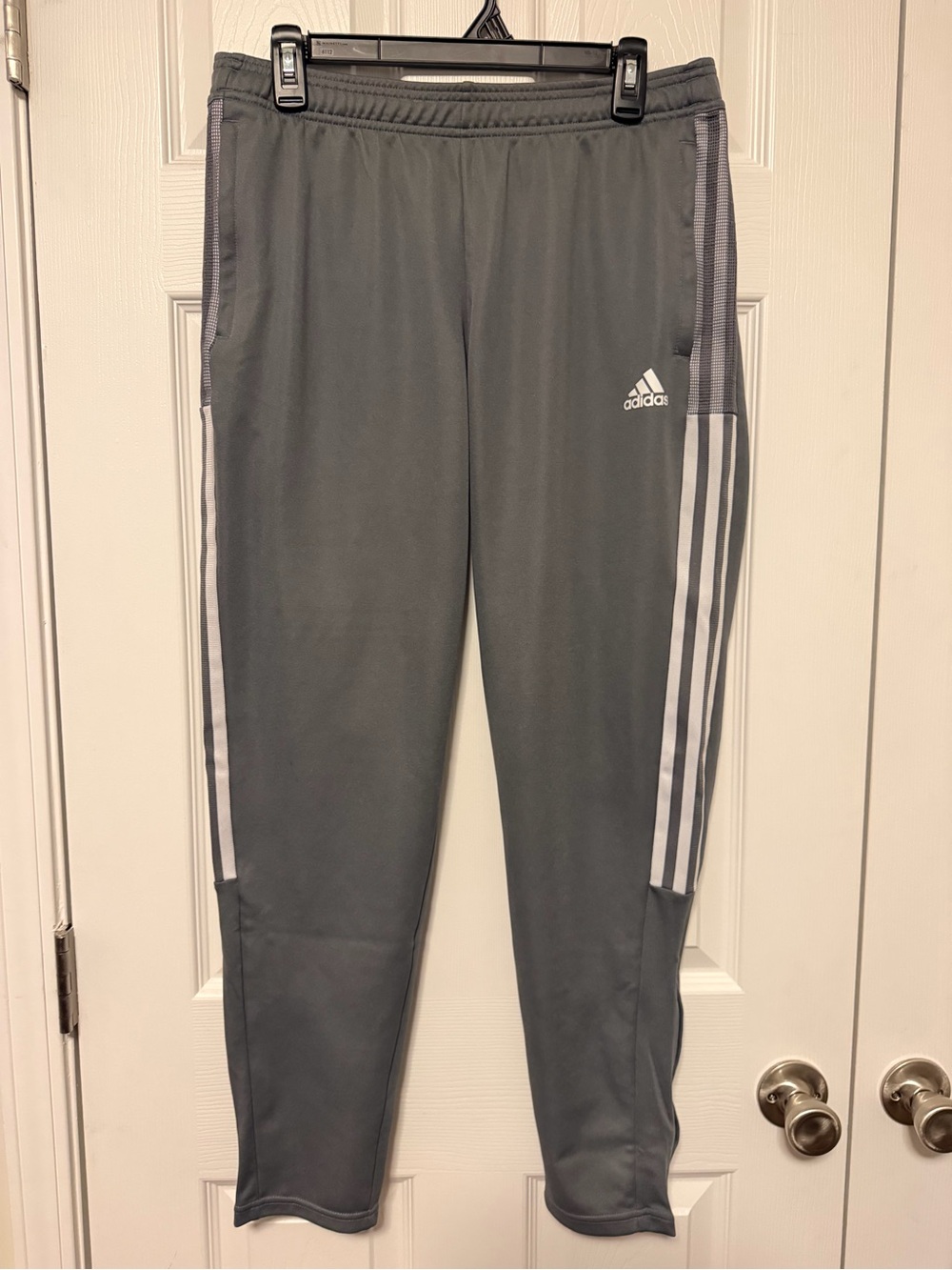 Adidas Primegreen Gray 3-Stripes Track Pants Womens Large Tapered Ankle Leg Zip